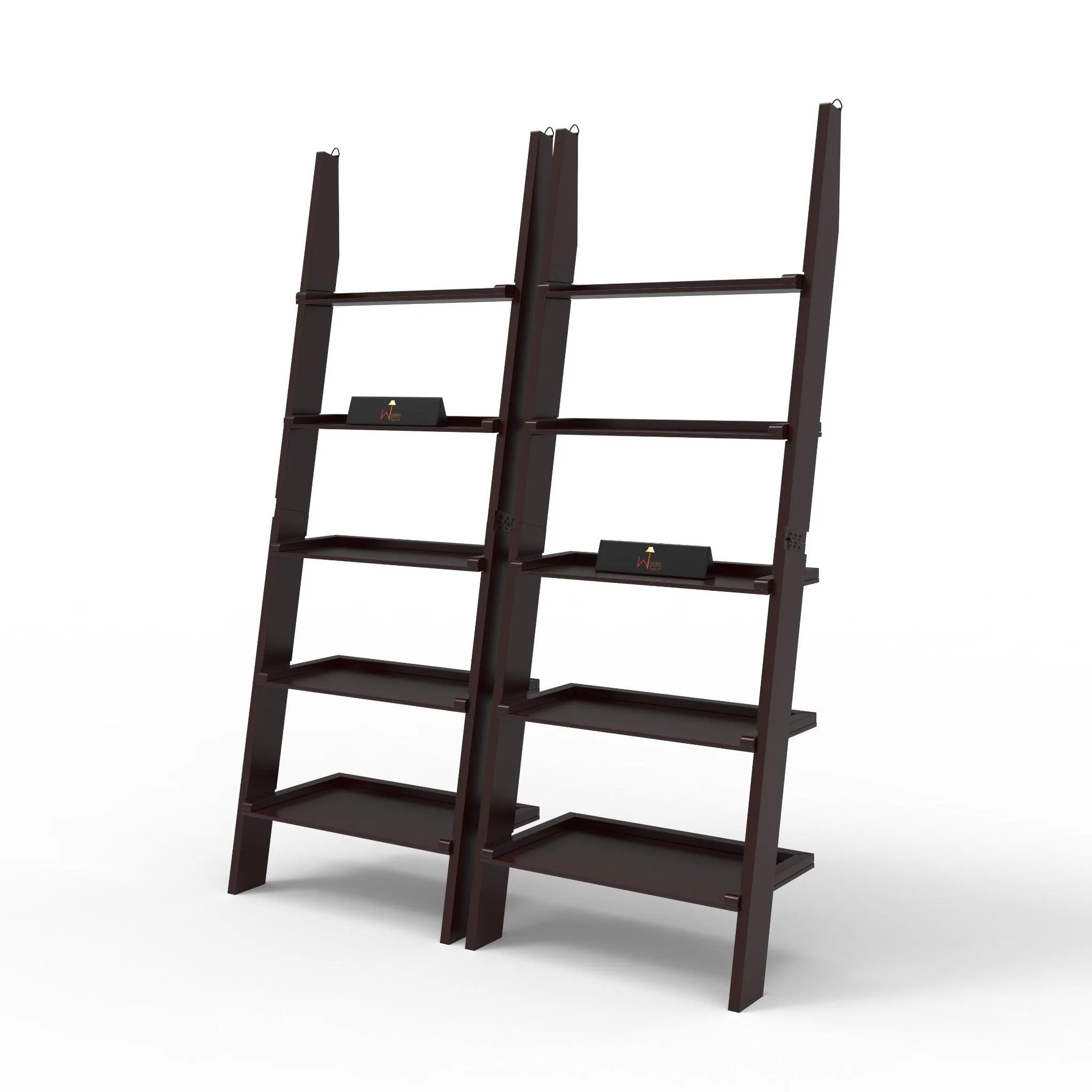 Leaning Bookcase Ladder and Room Organizer Engineered Wood Wall Shelf -Set of 2