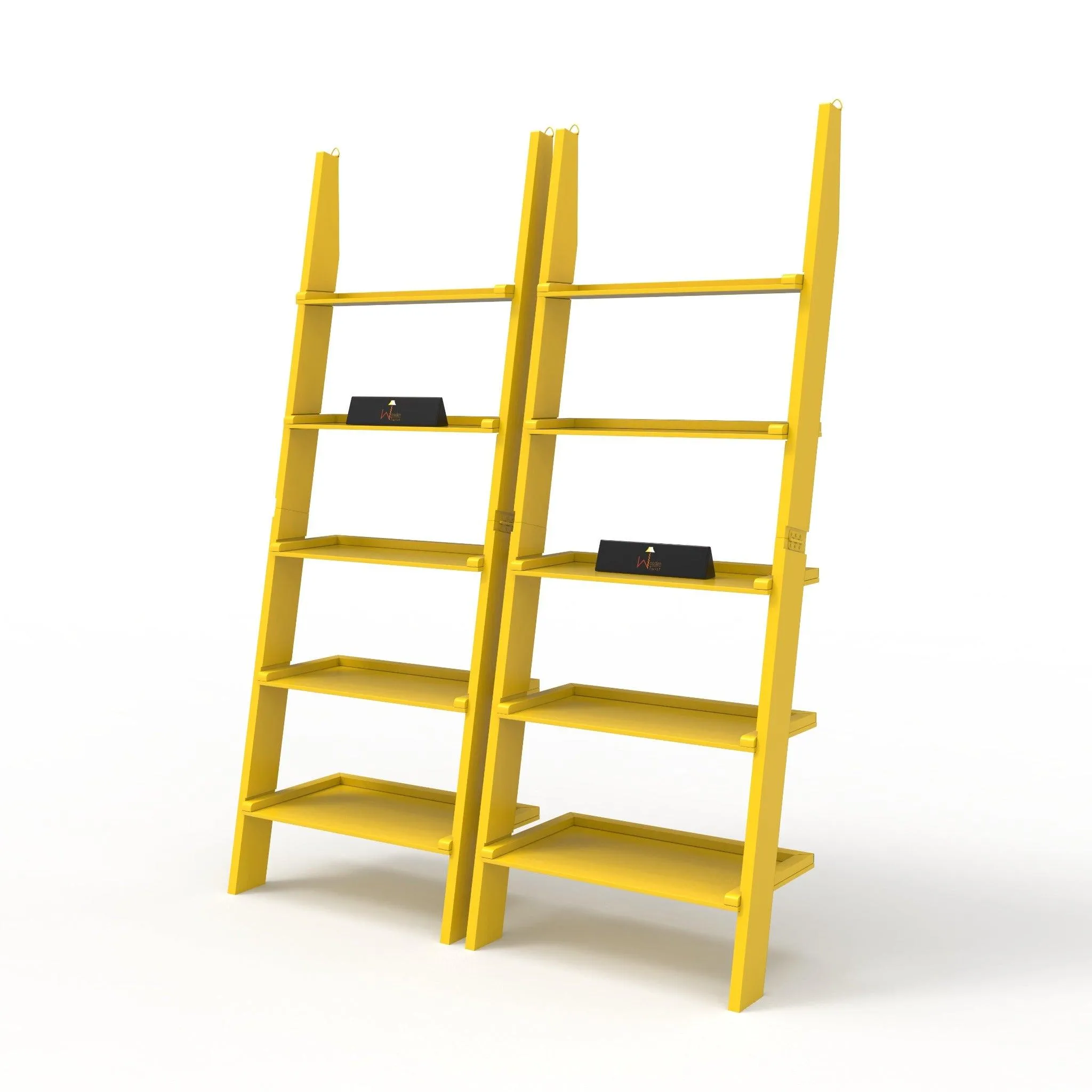 Leaning Bookcase Ladder and Room Organizer Engineered Wood Wall Shelf -Set of 2