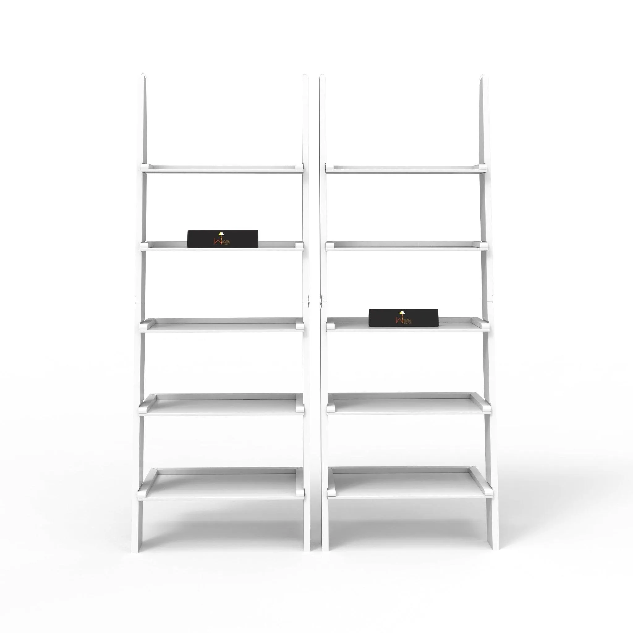 Leaning Bookcase Ladder and Room Organizer Engineered Wood Wall Shelf -Set of 2