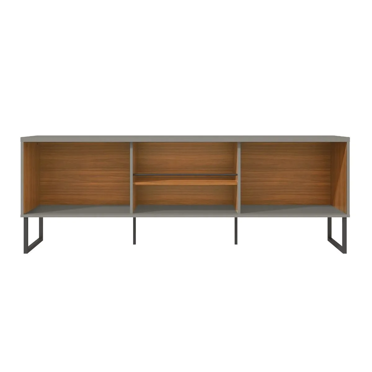 Loft 70.47 Modern TV Stand with Media Shelves and Steel Legs in Grey and Wood