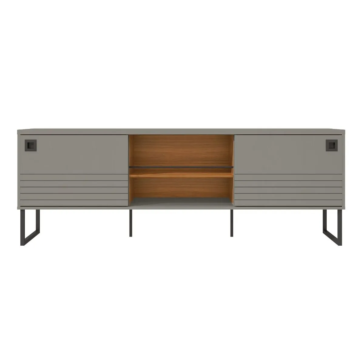 Loft 70.47 Modern TV Stand with Media Shelves and Steel Legs in Grey and Wood