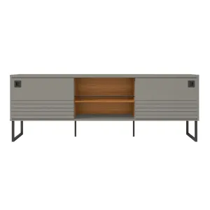 Loft 70.47 Modern TV Stand with Media Shelves and Steel Legs in Grey and Wood