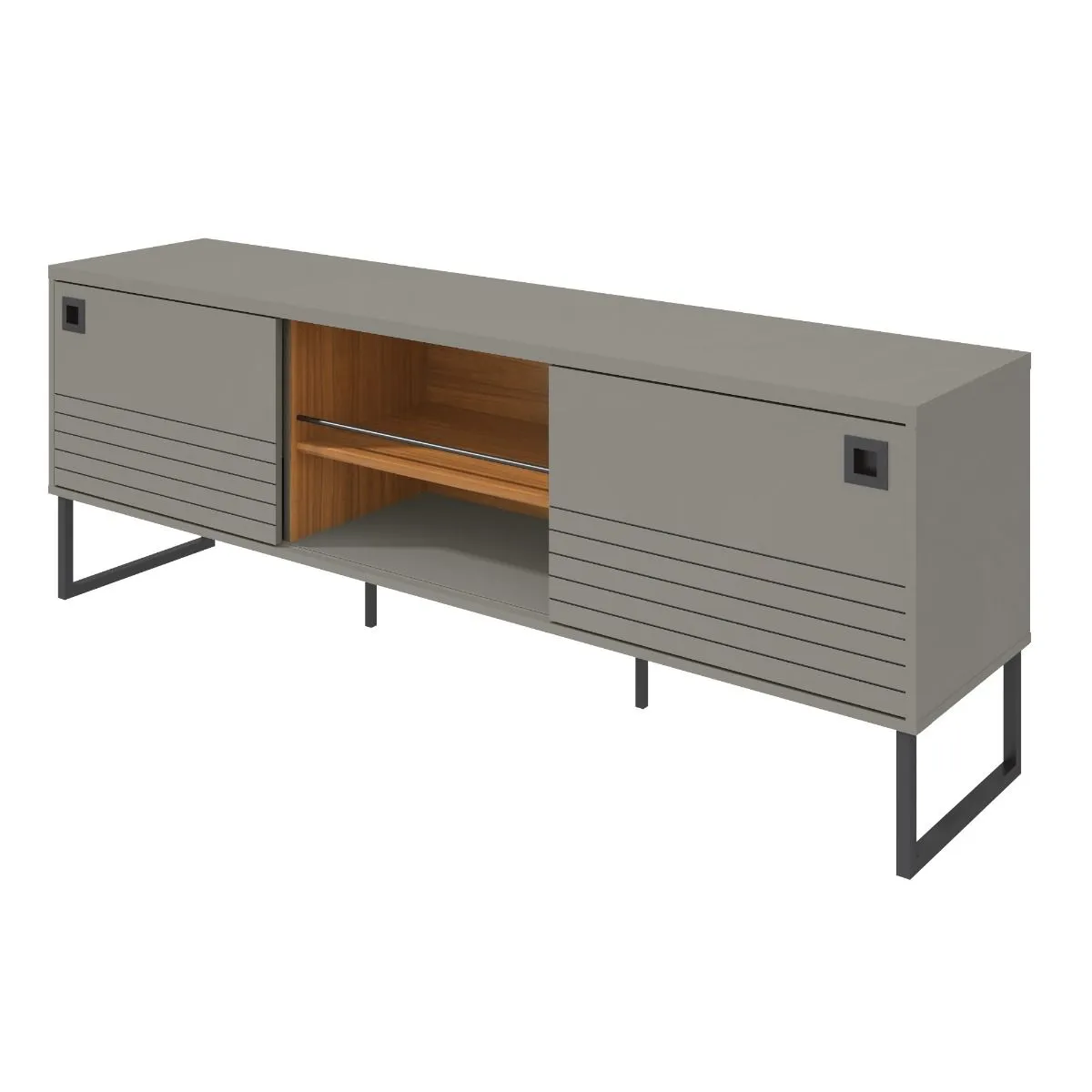 Loft 70.47 Modern TV Stand with Media Shelves and Steel Legs in Grey and Wood