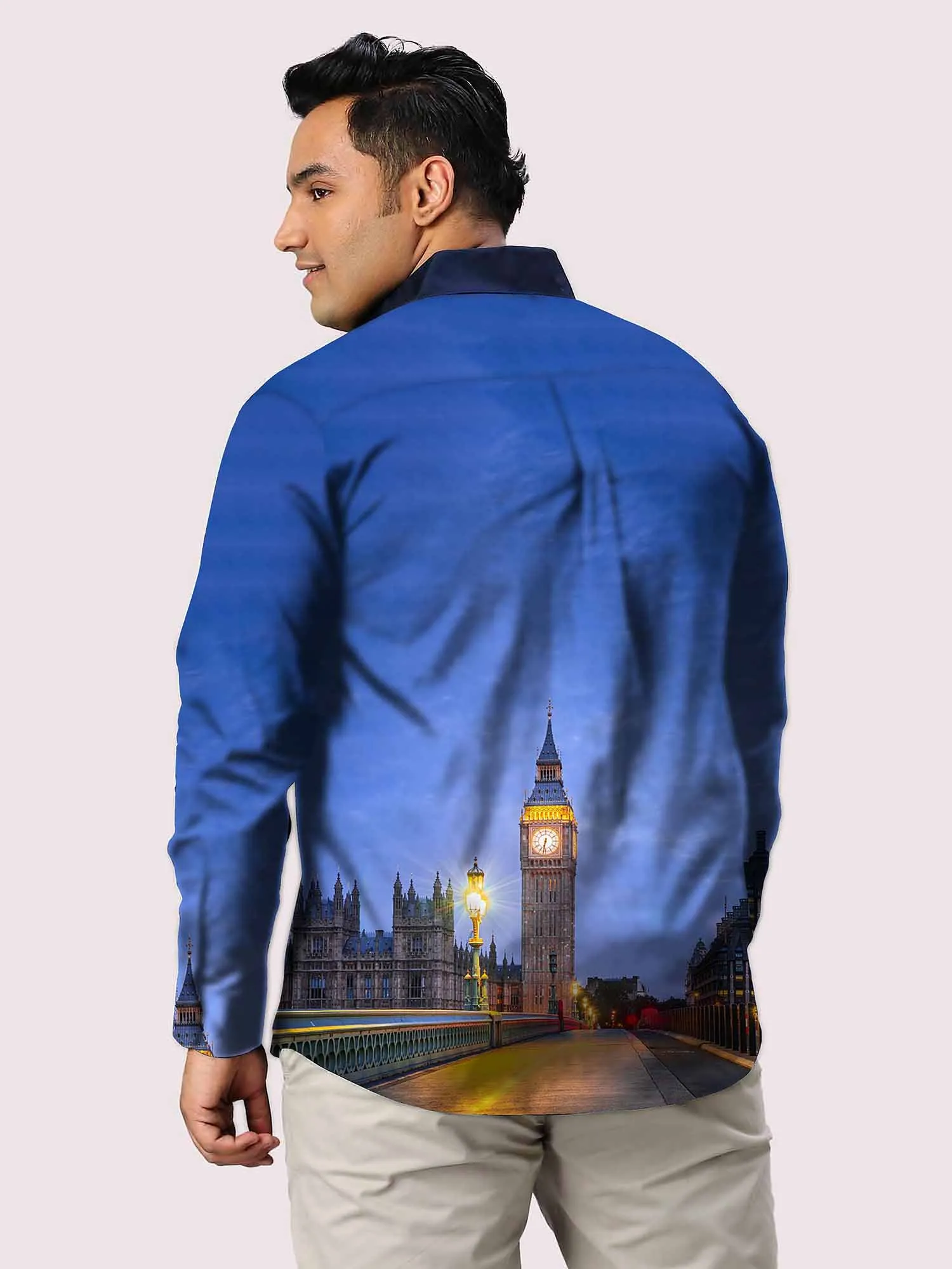 London Clocks Printed Party Wear Shirts Men's Plus Size