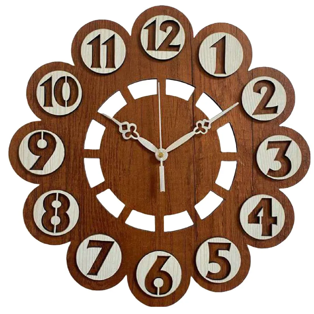 MADHULI Wooden MDF Wall Clock, Round Shaped Wall Clock for Home Decoration, Stylish Wall Hanging Designer Watch for Home, Living Room, Bedroom, Office