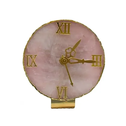 Maureen Natural Rose Quartz Stone Watch | Natural Rose Quartz Stone Watch with Stylish Golden Color Stand -D4