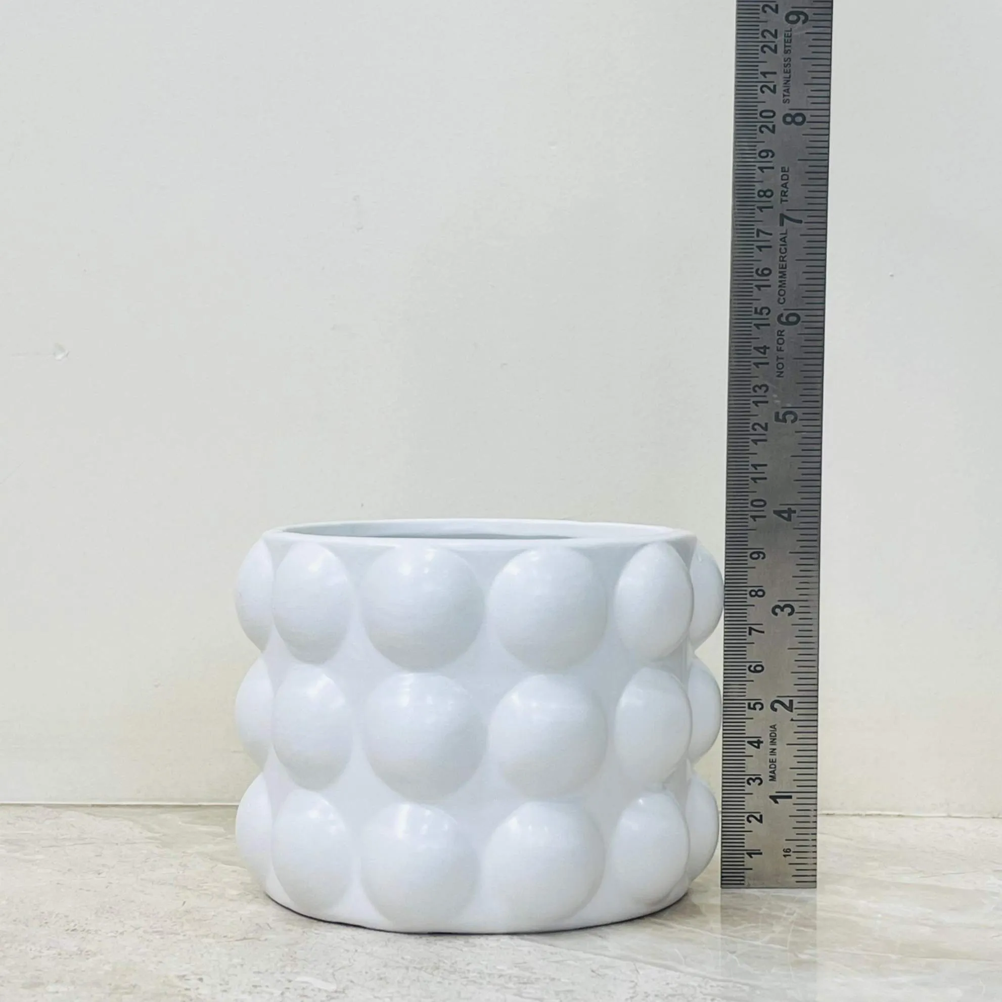 Modern Glossy White Planter with Bubble Texture