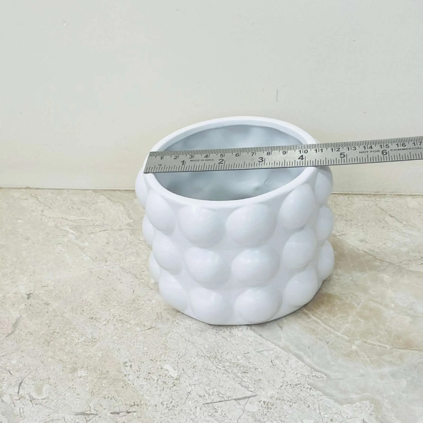 Modern Glossy White Planter with Bubble Texture