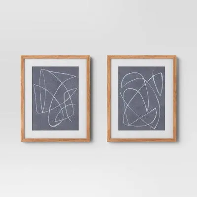 New - 2pk 16" x 20" Modern Scribble Framed Under Glass Wall Poster Print Blue - Threshold