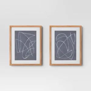 New - 2pk 16" x 20" Modern Scribble Framed Under Glass Wall Poster Print Blue - Threshold