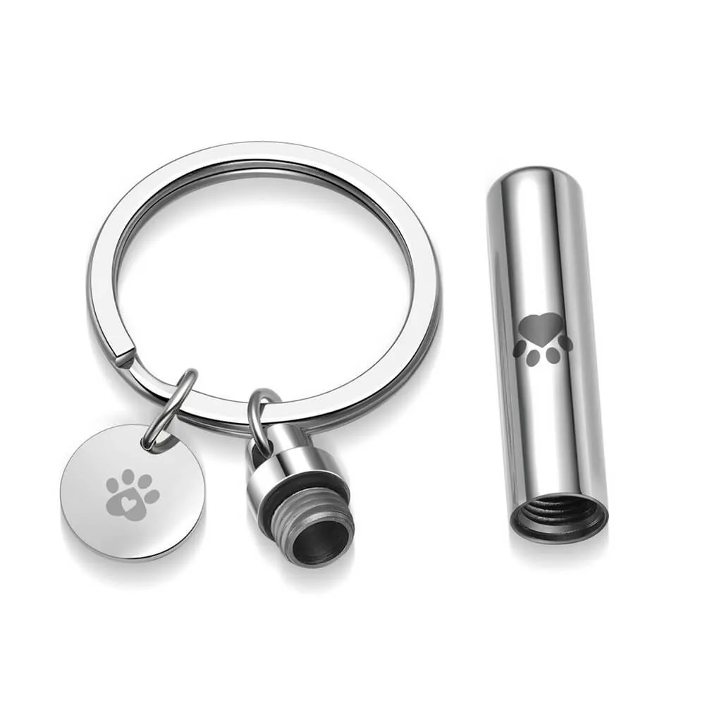 Personalized Cylinder Pet Footprints Tag Urn Keychain for Ashes | Jovivi