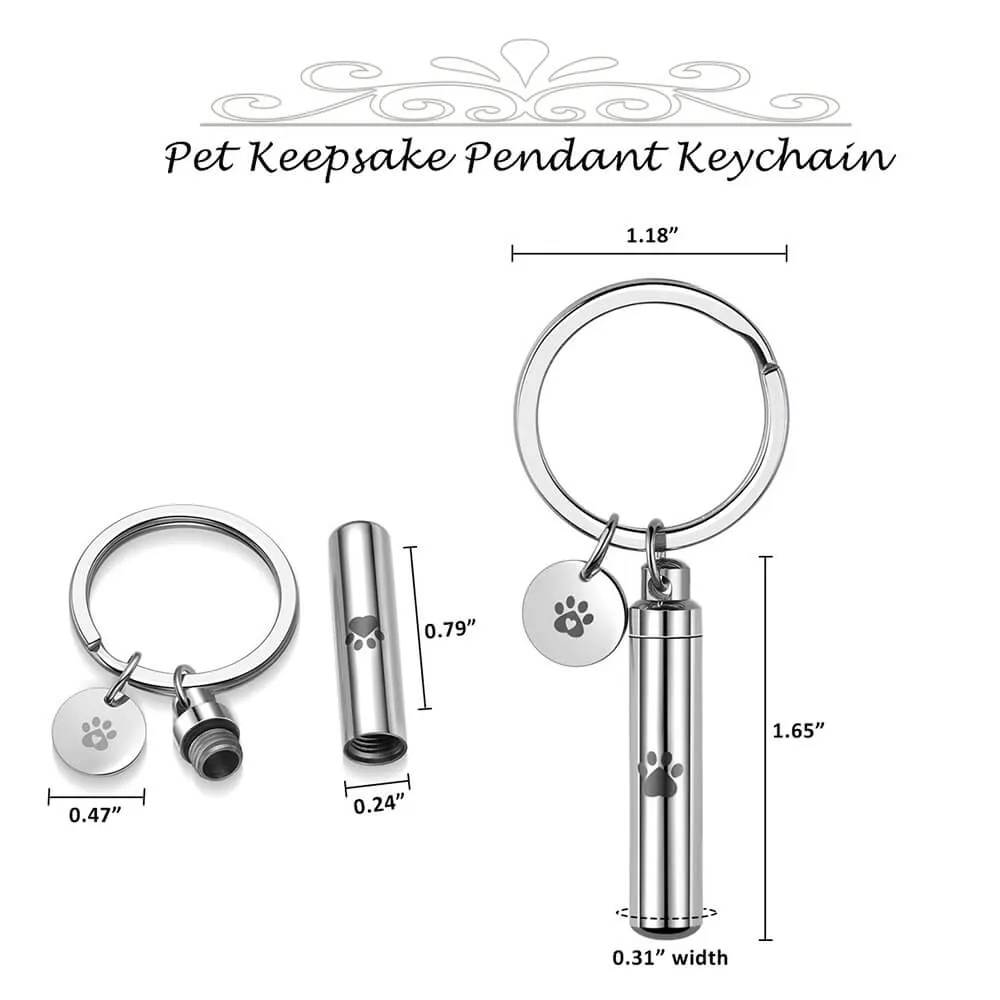 Personalized Cylinder Pet Footprints Tag Urn Keychain for Ashes | Jovivi