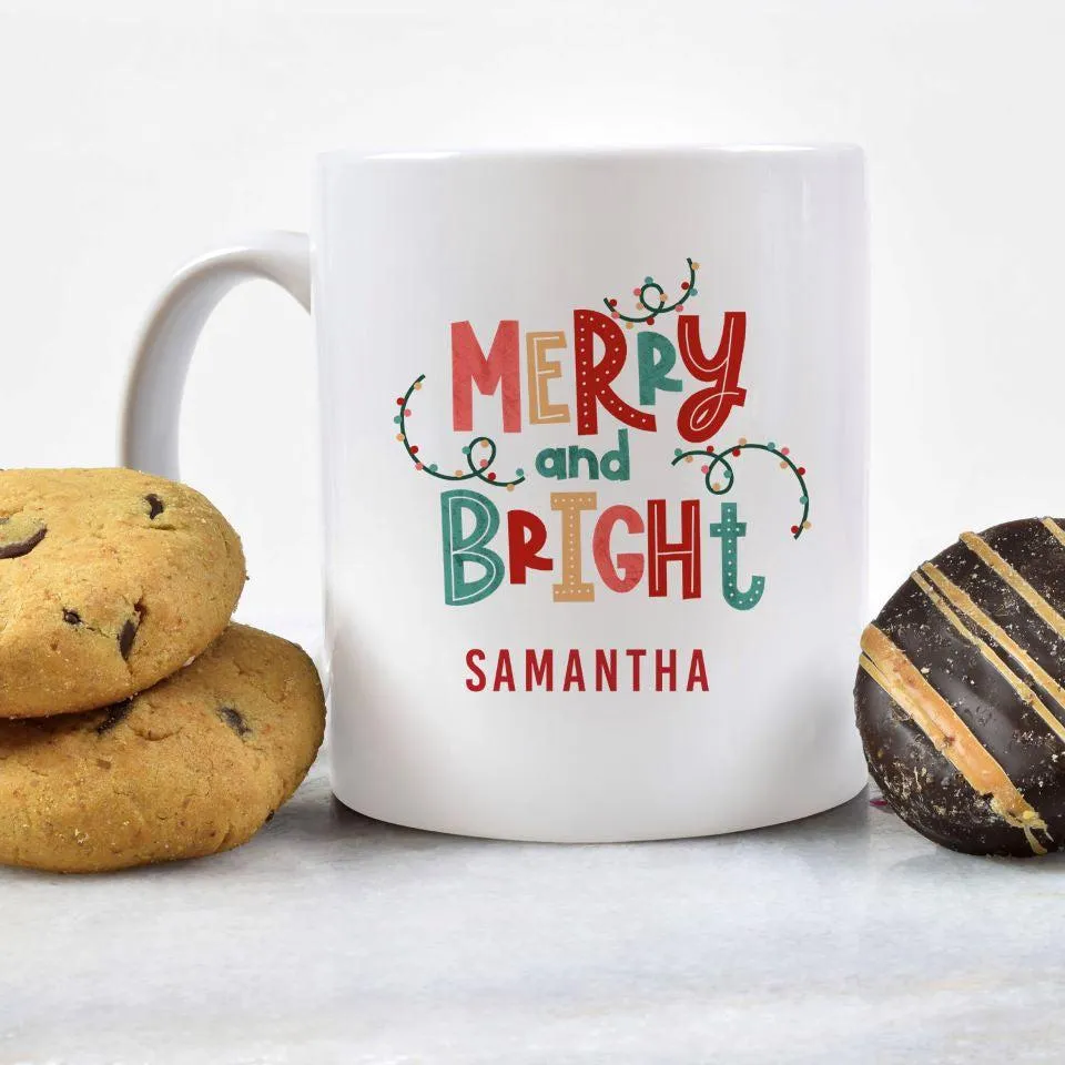 Personalized Merry and Bright Christmas Mugs