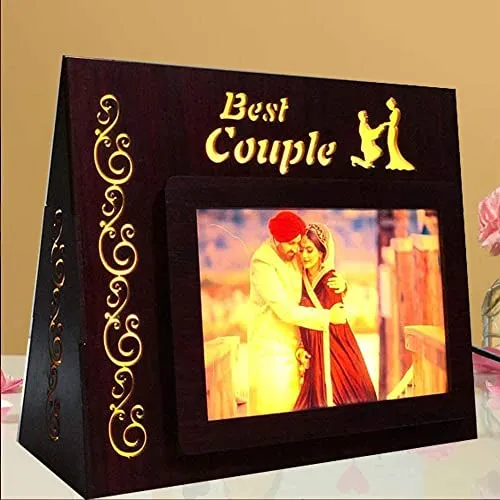 PRECIOUS GIFTS Personalized Wooden Best Couple Triangle Led Photo Frame Best Gift For Birthday/Anniversary/couple