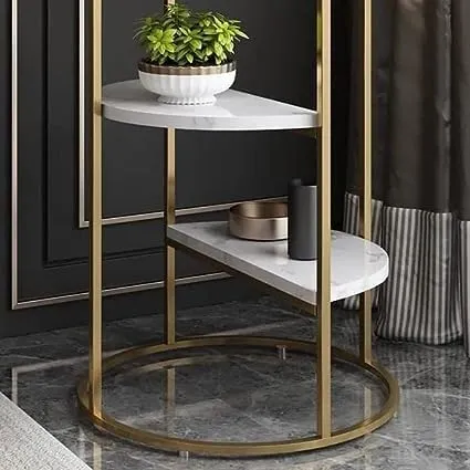 RESHUZ Round Metal Side Table Small Round Coffee Table Bedside Table, Corner Table, Foot Caps,Modern Accent Home Decor for Living Room, Bedroom (Golden & White)