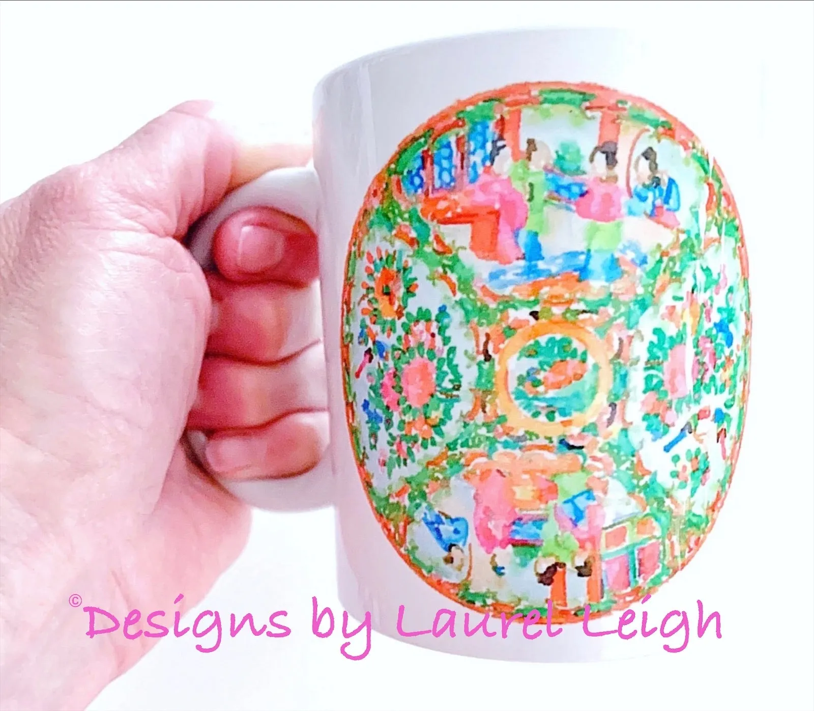 Rose Medallion Watercolor Coffee Mug - 2 Designs