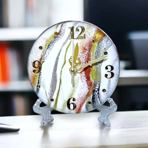 Round Decorative Glass Table Clock, 20 cm Diameter, Multicolour (6 INCH)