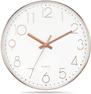 Rylan Wall Clock 12" Silent Quartz Decorative Latest Wall Clock Non-Ticking Classic Clock Battery Operated Round Easy to Read for Room/Home/Kitchen/Bedroom/Office/School/- (Rose White)