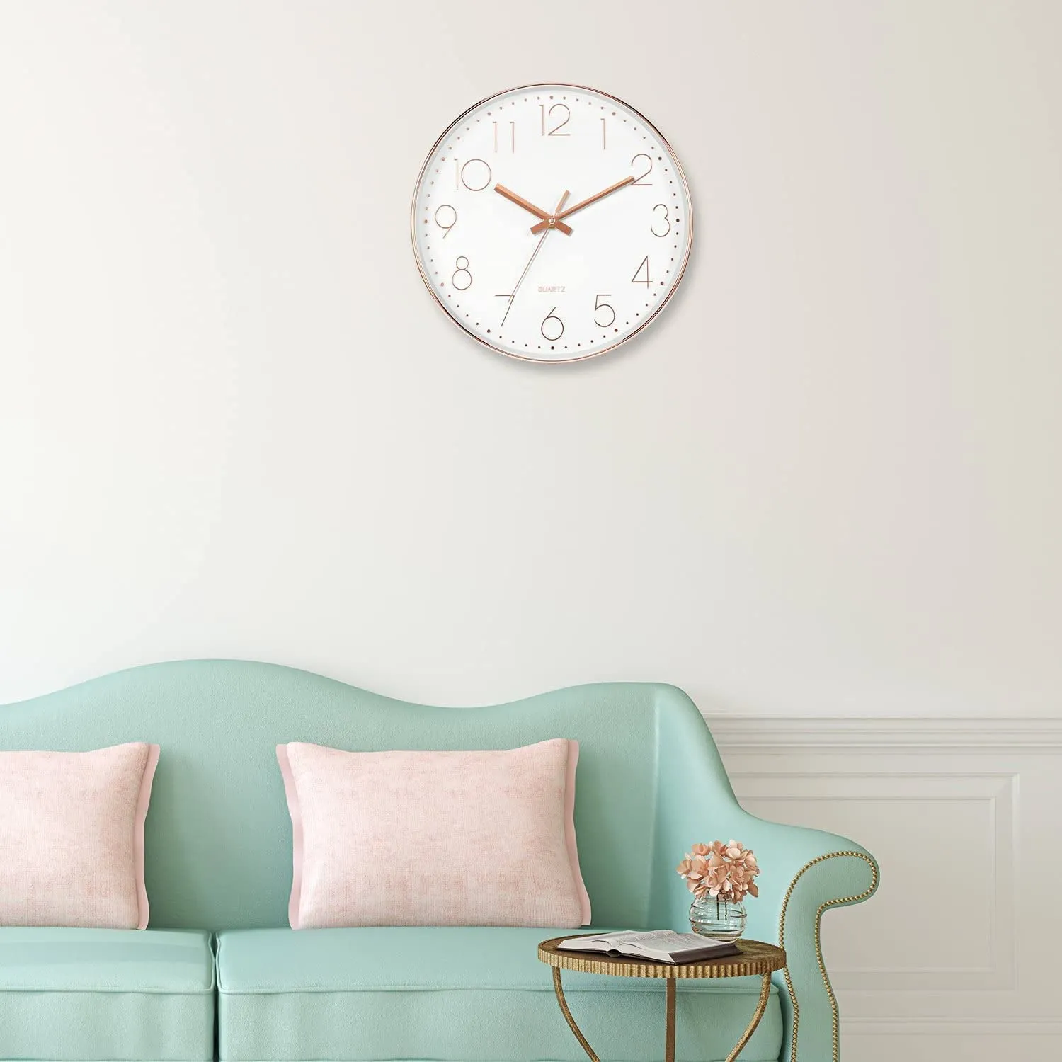 Rylan Wall Clock 12" Silent Quartz Decorative Latest Wall Clock Non-Ticking Classic Clock Battery Operated Round Easy to Read for Room/Home/Kitchen/Bedroom/Office/School/- (Rose White)