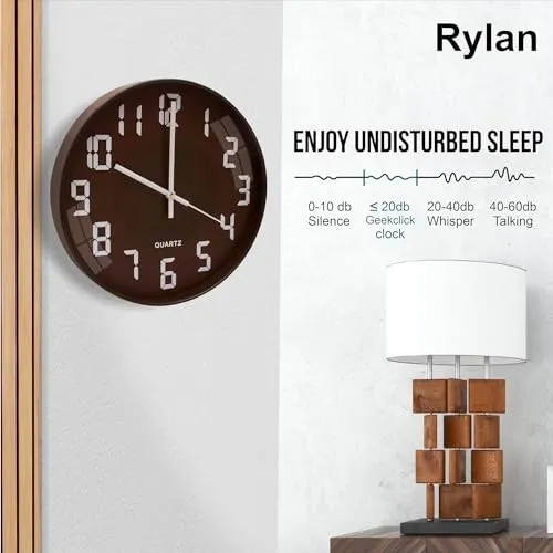 Rylan Wall Clock 12" Silent Quartz Decorative Latest Wall Clock Non-Ticking Classic Clock Battery Operated Round Easy to Read for Room/Home/Kitchen/Bedroom/Office/School