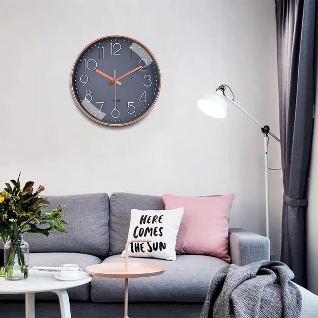 Rylan Wall Clock 12" Silent Quartz Decorative Latest Wall Clock Non-Ticking Classic Clock Battery Operated Round Easy to Read for Room/Home/Kitchen/Bedroom/Office/School*.,