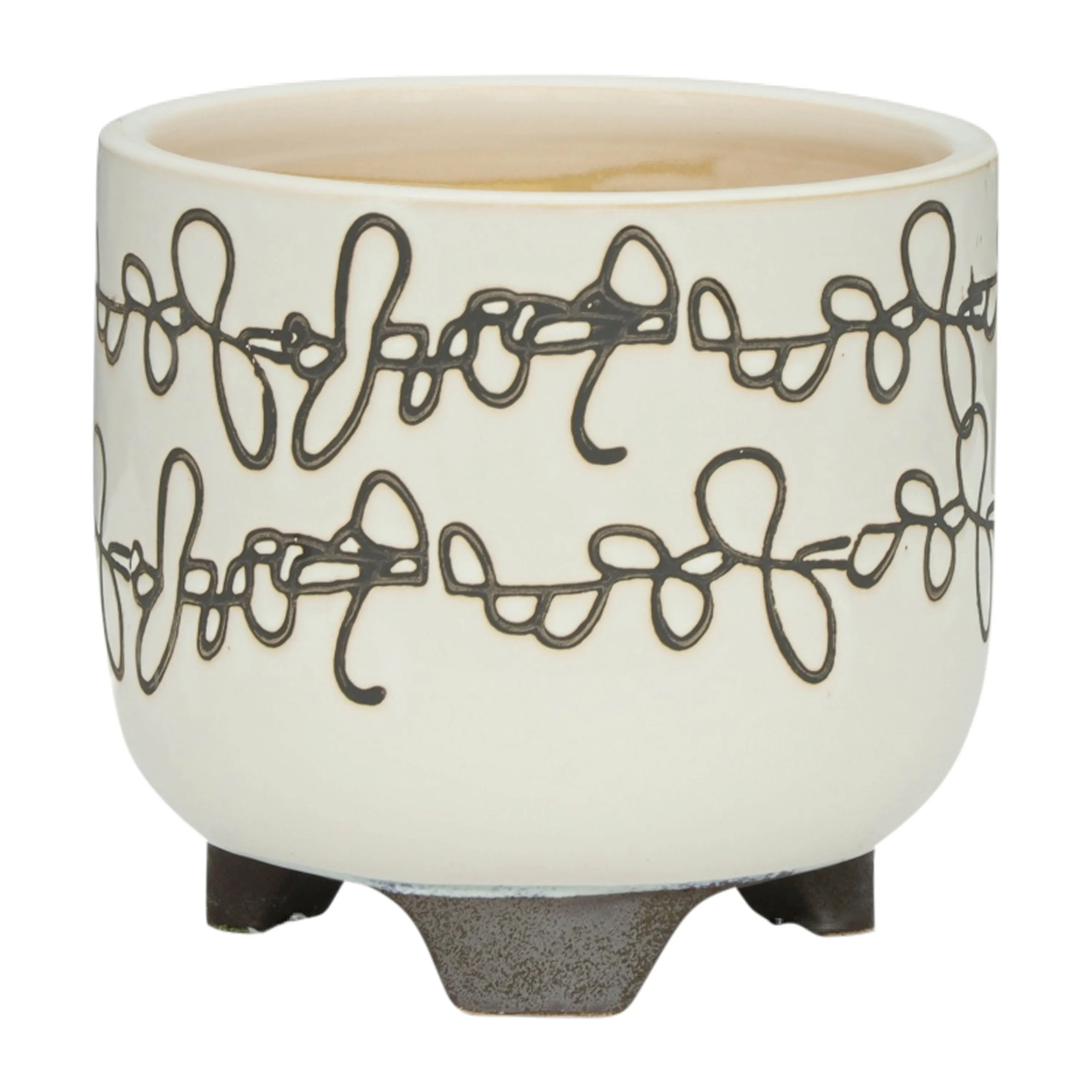 S/2 CERAMIC 6/8" SCRIBBLE FOOTED PLANTER, BEIGE