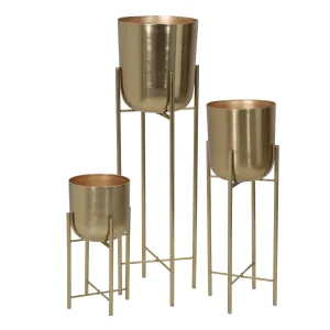 S/3 Metal Planters On Stand 40/30/20"H, Gold