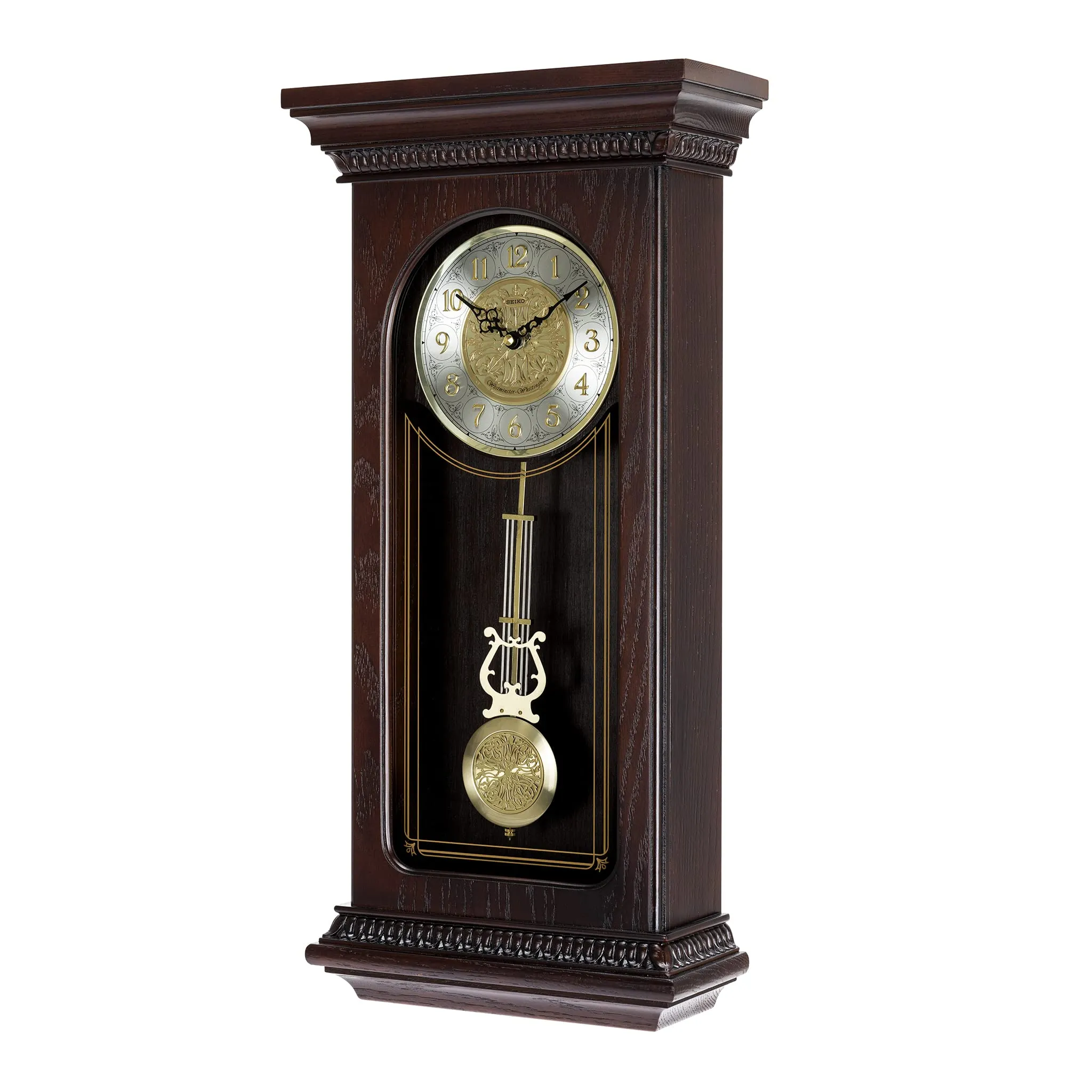 SEIKO Decorative Vertical Pendulum Rosewood Wooden Analog English Numbers Musical Hourly Chimes Home Decor Wall Clock (Size: 31.8 x 13.5 x 65.5 CM | Weight: 6700 gram) QXH008BN