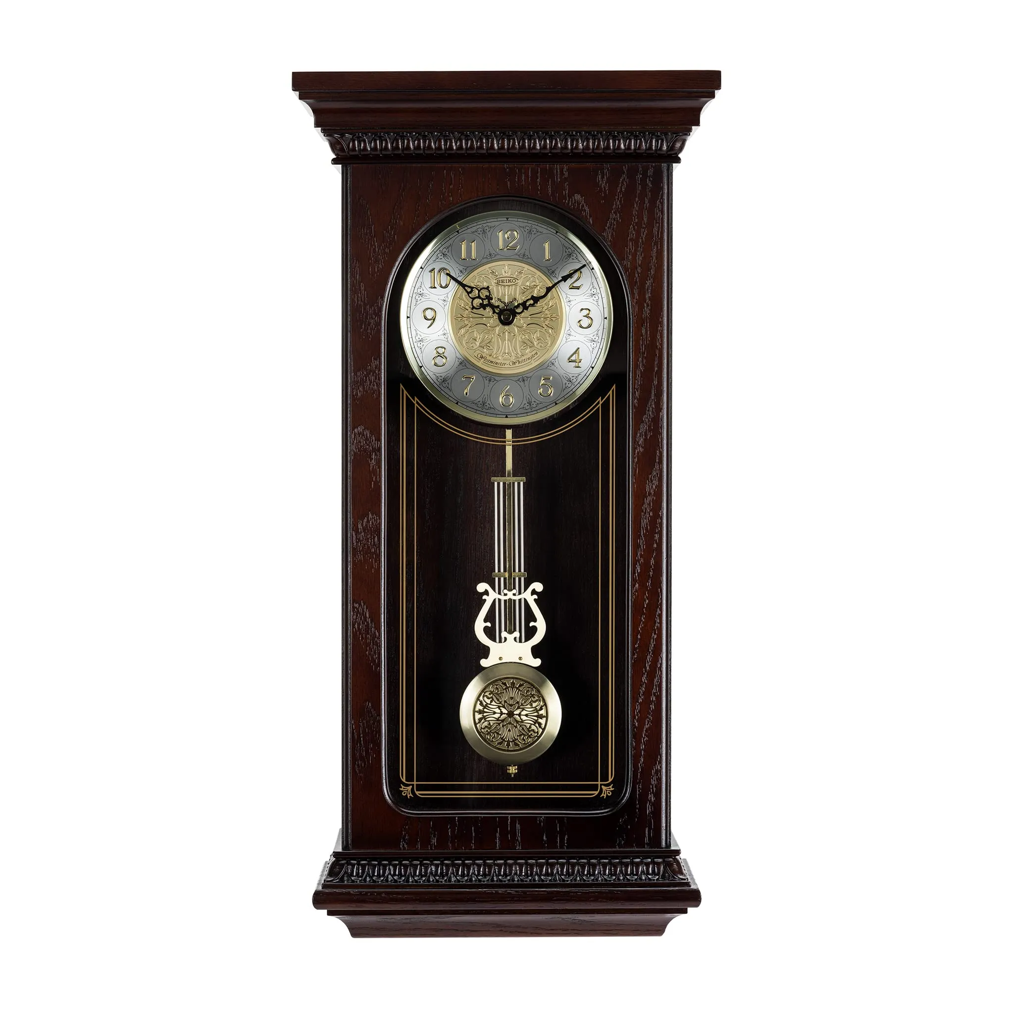 SEIKO Decorative Vertical Pendulum Rosewood Wooden Analog English Numbers Musical Hourly Chimes Home Decor Wall Clock (Size: 31.8 x 13.5 x 65.5 CM | Weight: 6700 gram) QXH008BN