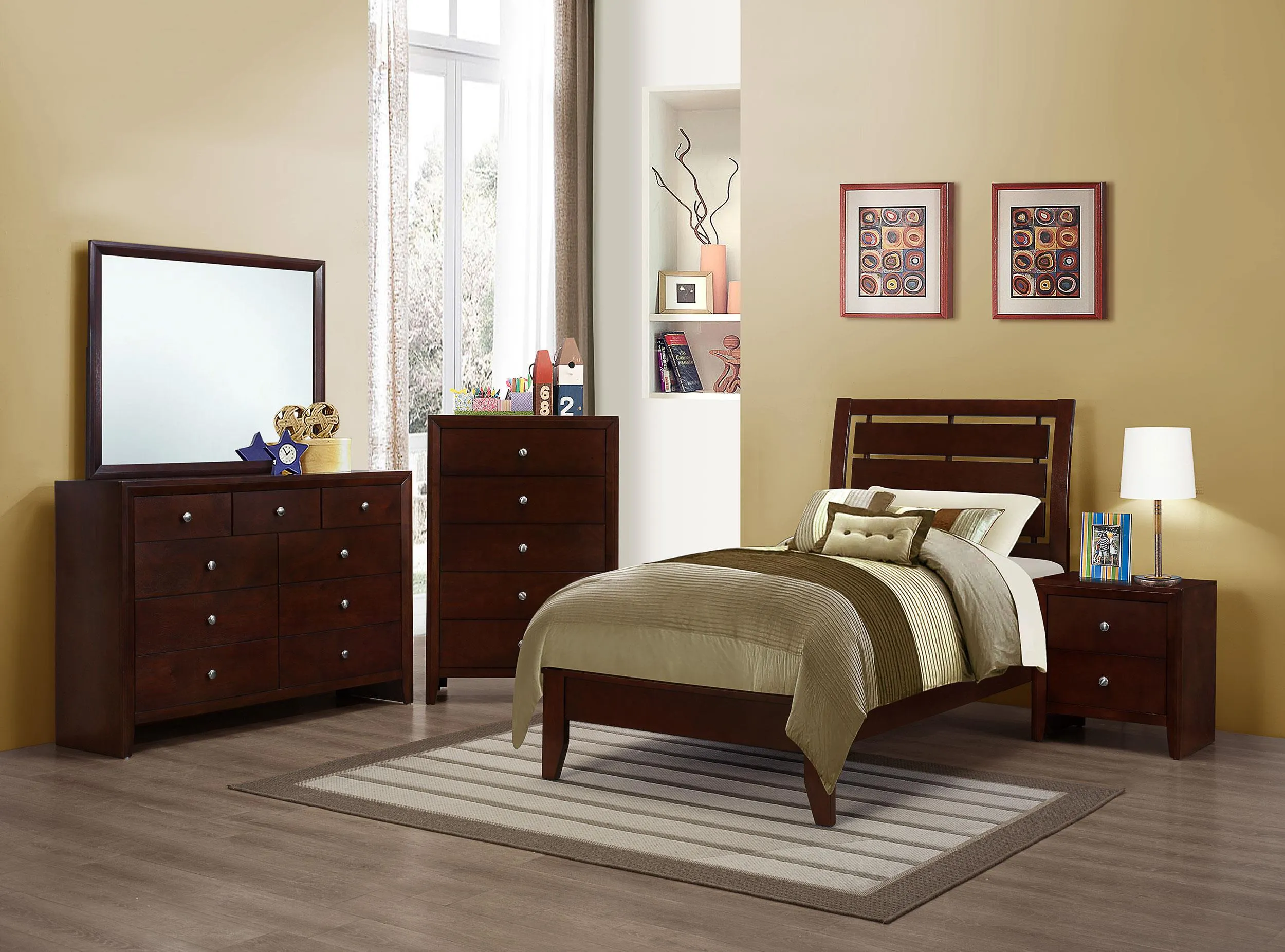 Serenity 5-Piece Panel Bedroom Set Rich Merlot Twin