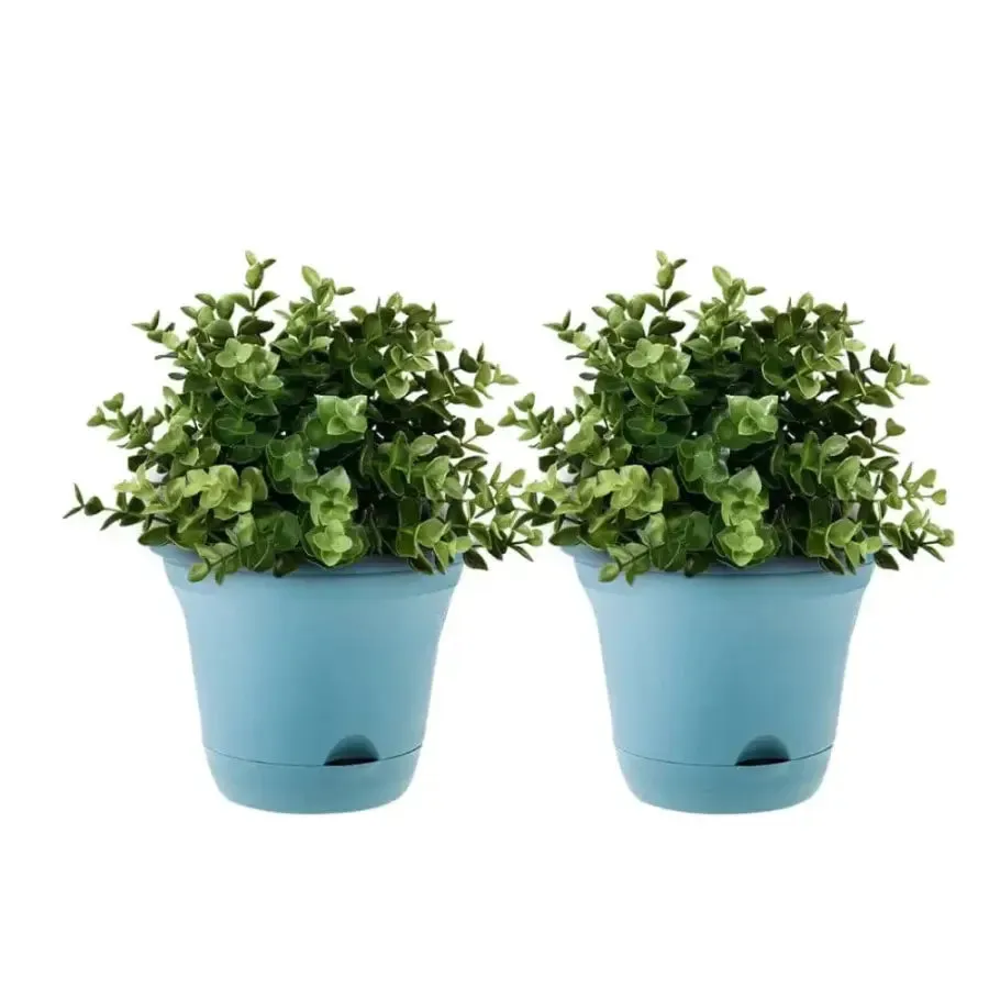 Set of 2 x 19.5 cm Blue Plastic Self Watering Planter for Indoor or Outdoor