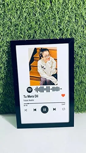 Shaivya Personalized Spotify Photo Frame Plaque Capture Your Favorite Song and Memory | Scannable Code and Photo Celebration Gift, Plaque with Wooden Stand, 6x9 Inches