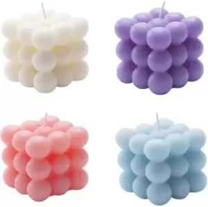 SS Enterprise Organic Soy Wax Bubble Candles for Home Decor, Scented Aromatic Fragrance Candles, Smoke-Free Pillar Candles, Set of 4, White-Blue-Purple-Pink