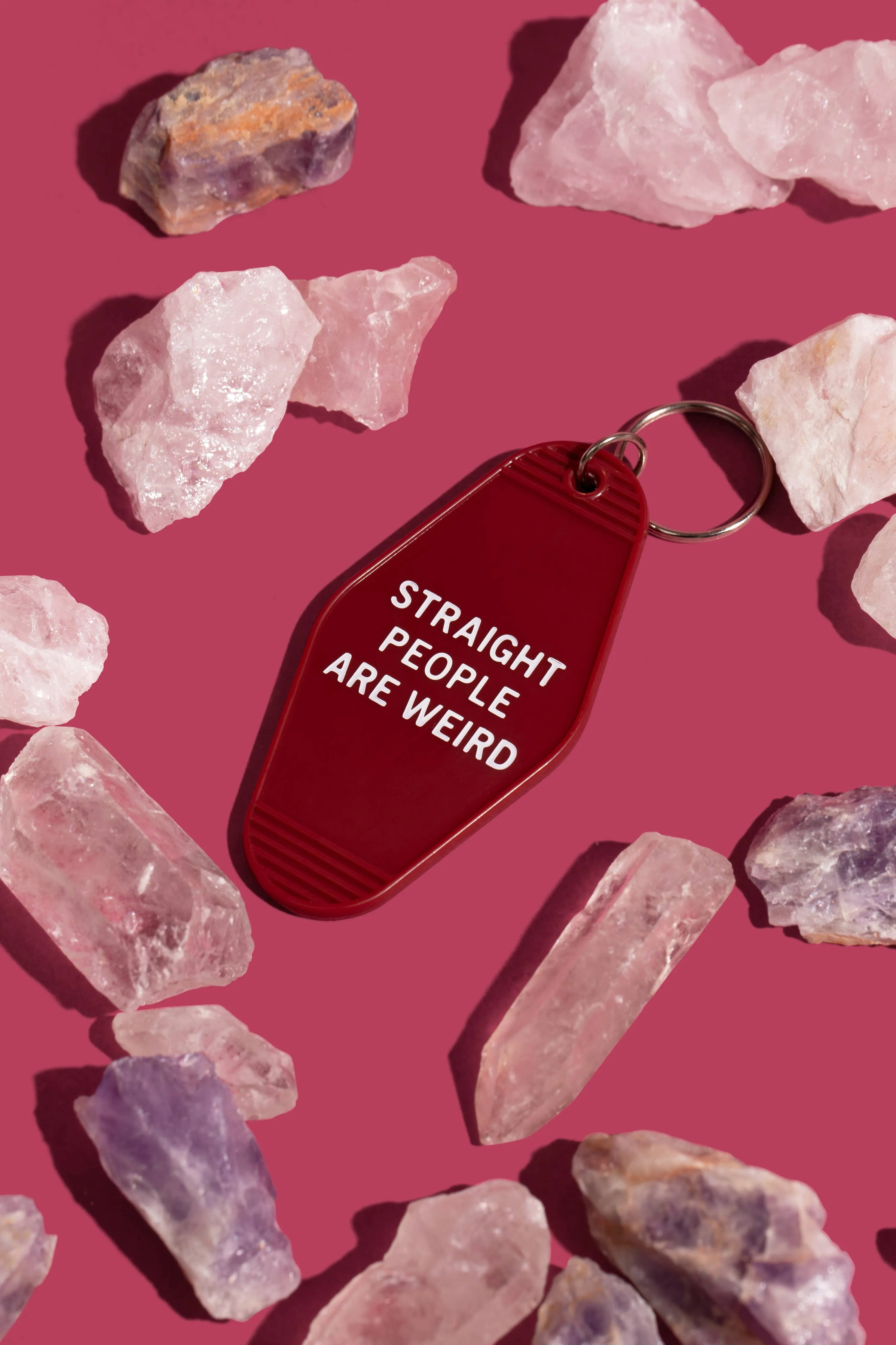 Straight People Are Weird LGBT Motel Keychain in Dark Red