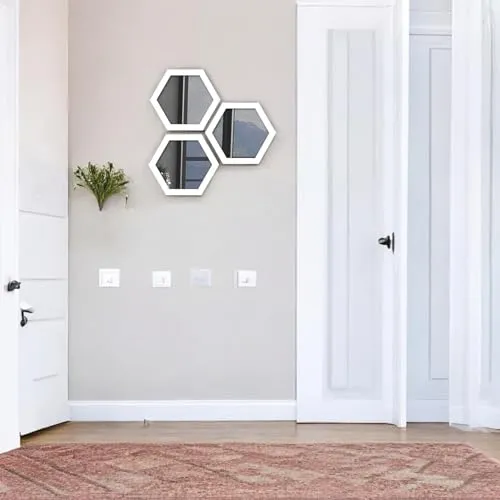 The Menifest |Decorative Wall Mirror White Set of 3 Hexagon Shape for Home Decoration & Wall Decoration for Your Beautyfull Home (White)