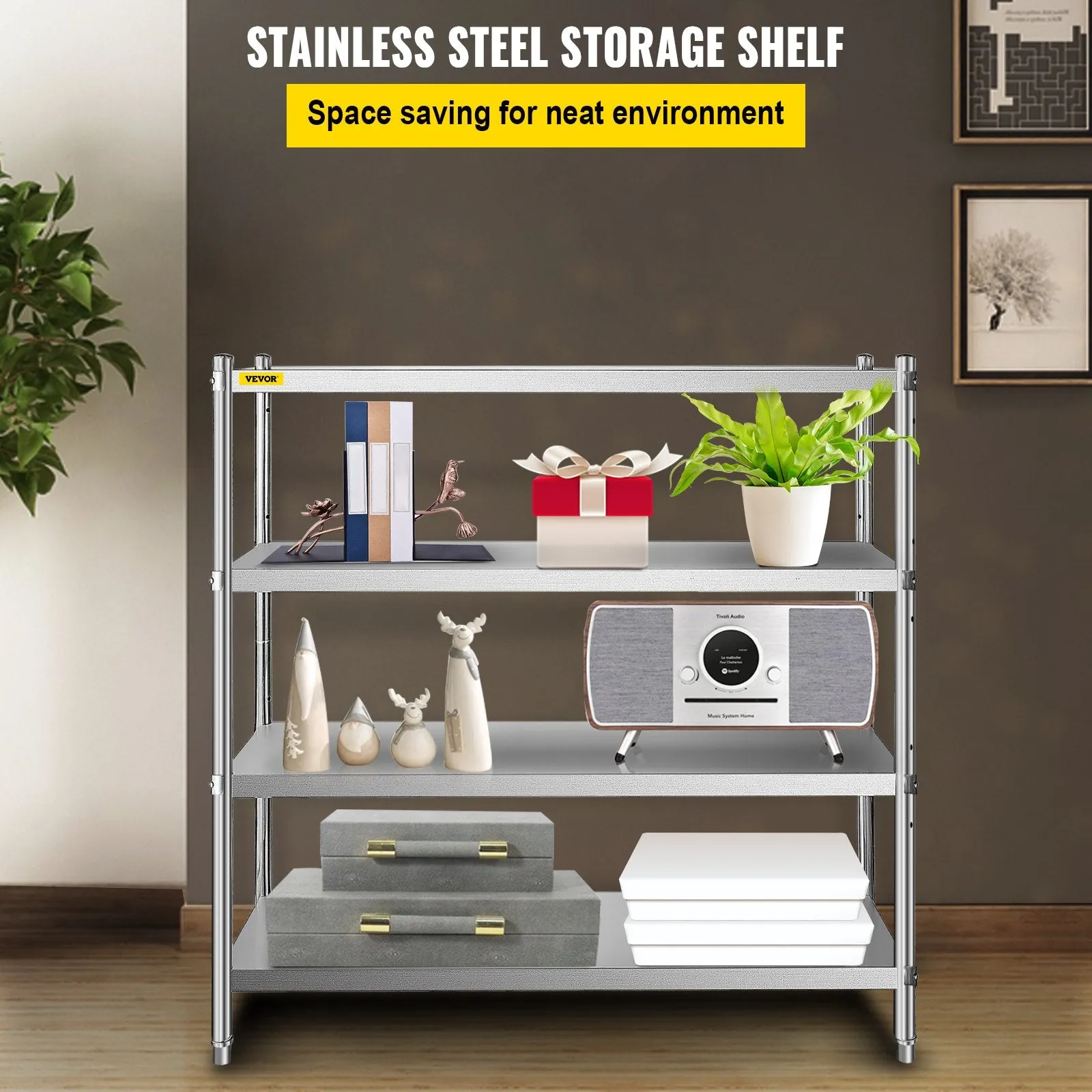 Vevor 4-Tier Storage Shelf 60" x 18.5" x 60" Stainless Steel 1320 Lbs. Capacity Adjustable Height New