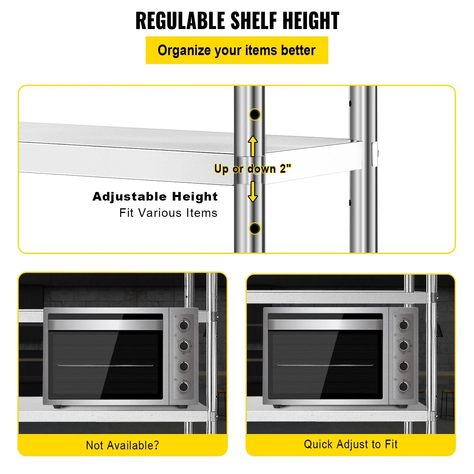 Vevor 4-Tier Storage Shelf 60" x 18.5" x 60" Stainless Steel 1320 Lbs. Capacity Adjustable Height New