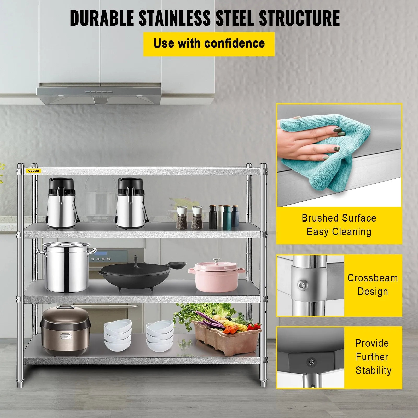 Vevor 4-Tier Storage Shelf 60" x 18.5" x 60" Stainless Steel 1320 Lbs. Capacity Adjustable Height New