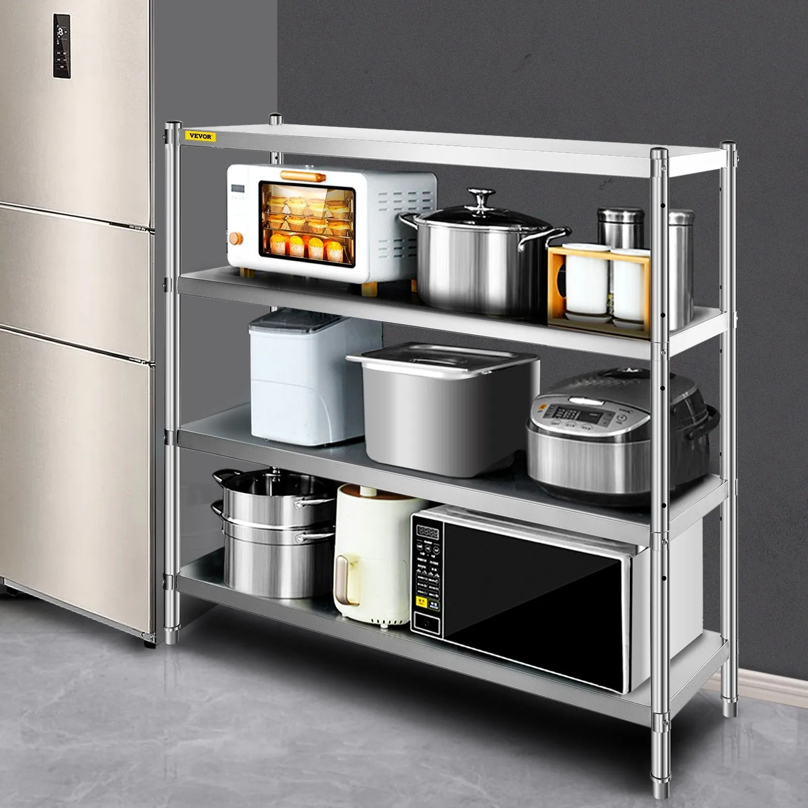 Vevor 4-Tier Storage Shelf 60" x 18.5" x 60" Stainless Steel 1320 Lbs. Capacity Adjustable Height New