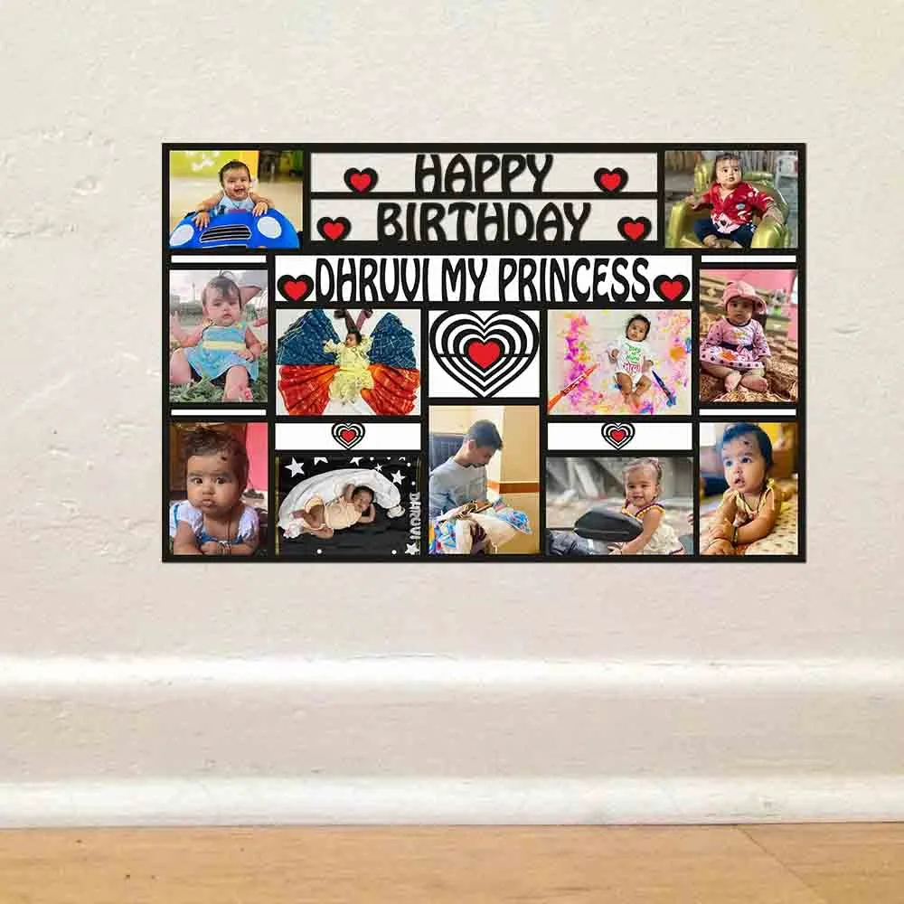 VPRINT QUALITY 11 Photos Customized Frame Collage with Name Customized Gift for Anniversary, Birthday and Other Functions Frame with Name (Size 12x18 in - Wooden)