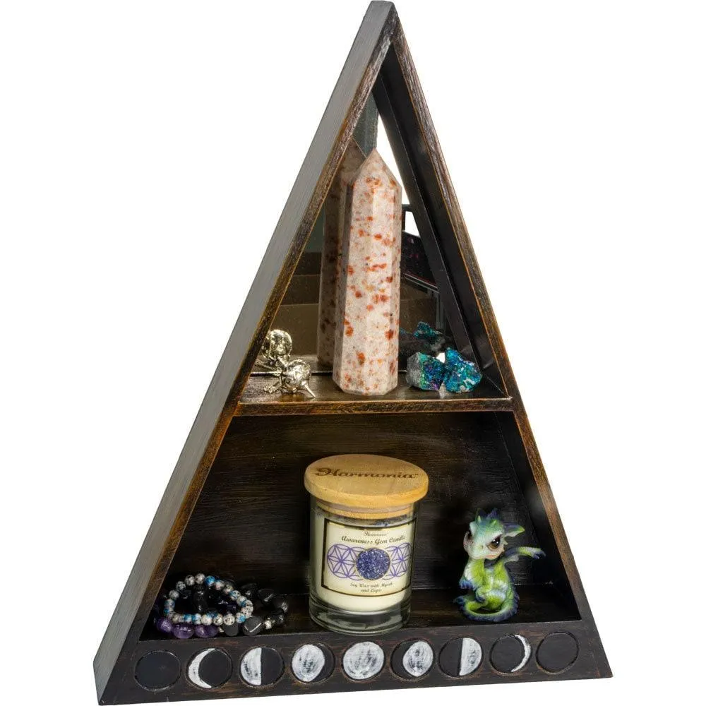 Wood Altar Shelf w/ Mirrors - Moon Phases