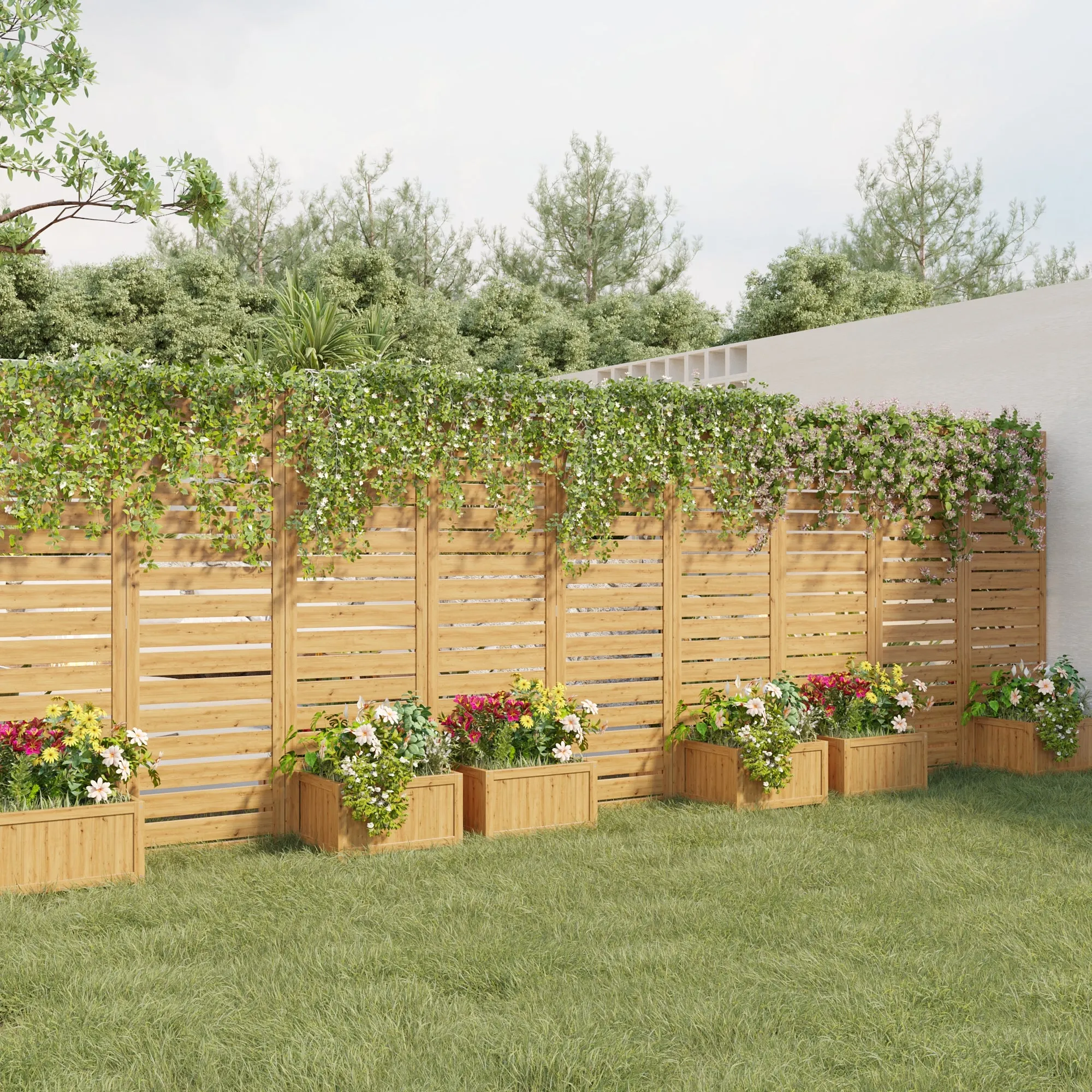 Wood Planter Box with Privacy Screen