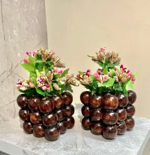 Wooden Home Decor Planters, Flower Vases for Living Room, Bedroom, Dining Room, Kitchen, Bathroom, Outdoor, Set of 2, Brown