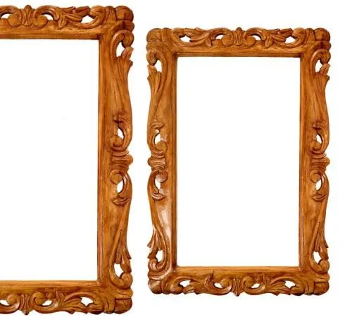 Yellow Wood Wall Hanging Mirror Frame for Home Decor, Wooden Frame Hand Carved Without Glass for Living Mirror Wood Frame Antique Golden 24x36 Inch