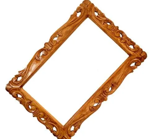 Yellow Wood Wall Hanging Mirror Frame for Home Decor, Wooden Frame Hand Carved Without Glass for Living Mirror Wood Frame Antique Golden 24x36 Inch